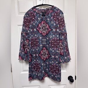 White House Black Market Burgundy Blue Bell 
 Sleeve Dress Size SP